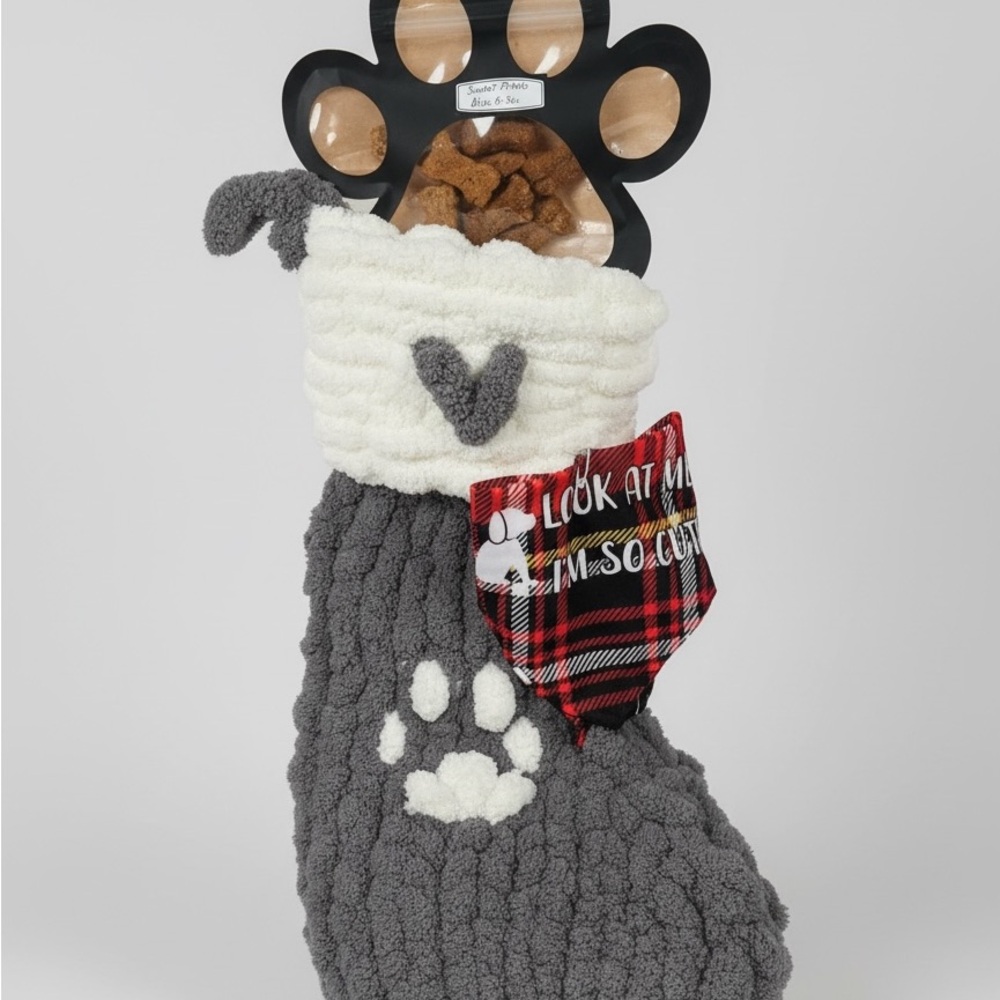 Gray and White Pet Christmas Stocking